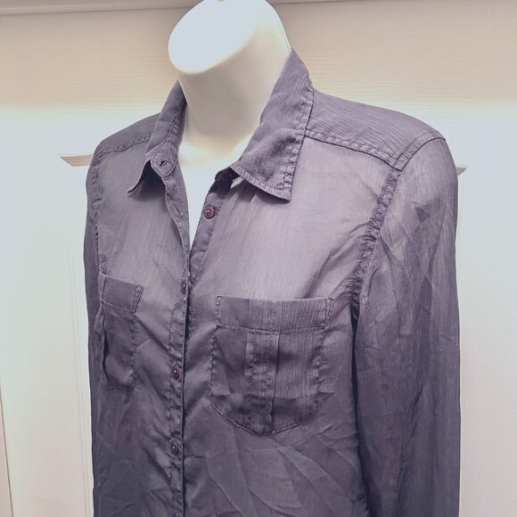 Guess Los Angeles Women's Long Sleeve Sheer Blueish Gray Button Up- Sz. X S - Picture 6 of 15